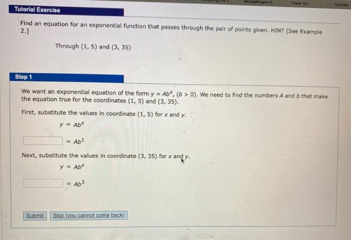 Solved Tutorial Exercise Find an equation for an exponential | Chegg.com