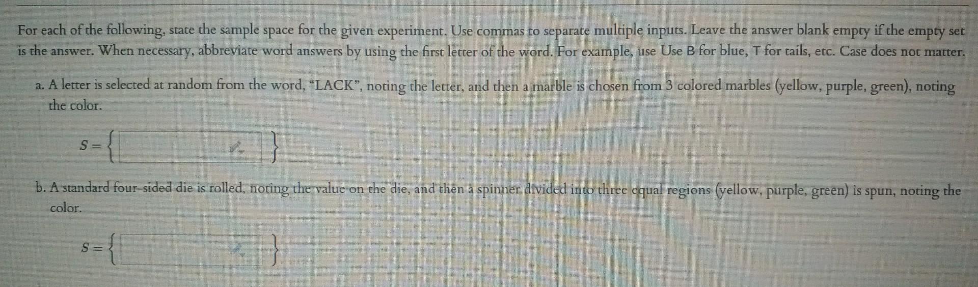 Solved empty set For each of the following, state the sample