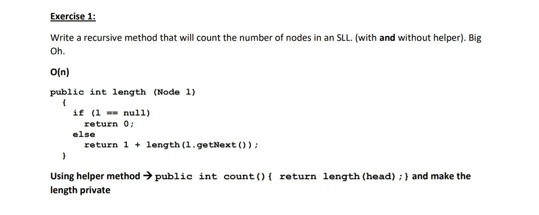 Solved Exercise 1: Write a recursive method that will count | Chegg.com