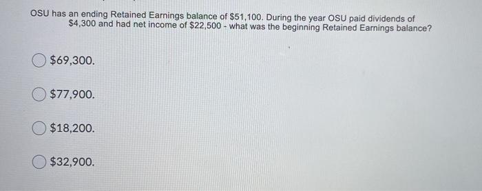 Solved Osu Has An Ending Retained Earnings Balance Of 51 Chegg Com