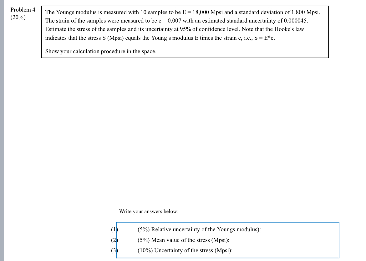 Problem 4 (20)The Youngs modulus is measured with 10
