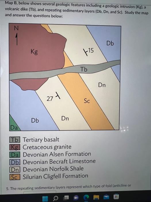 Solved Map B, Below Shows Several Geologic Features | Chegg.com