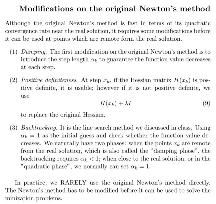 Modifications on the original Newton's method | Chegg.com