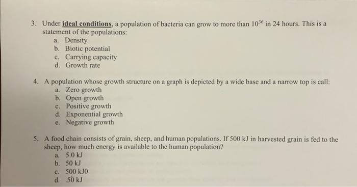 Solved 3. Under ideal conditions, a population of bacteria | Chegg.com