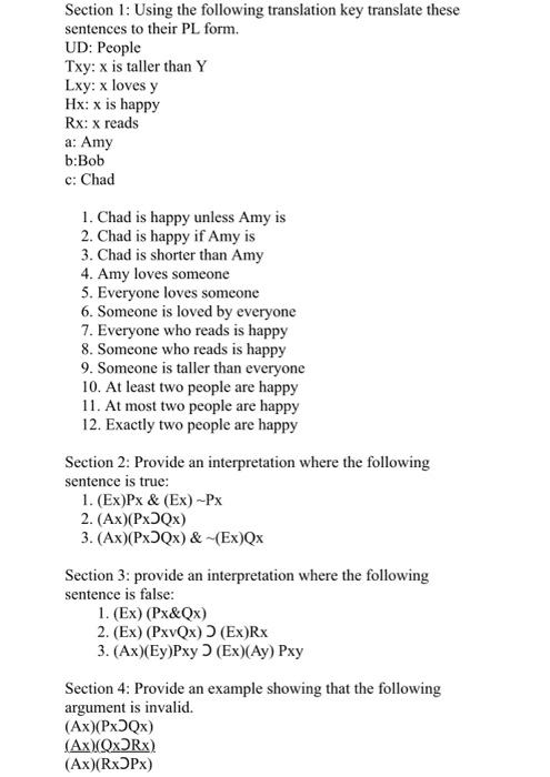 Solved Section 1: Using the following translation key | Chegg.com