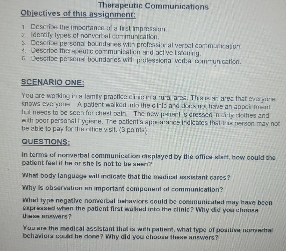 Solved Therapeutic Communications Objectives of this