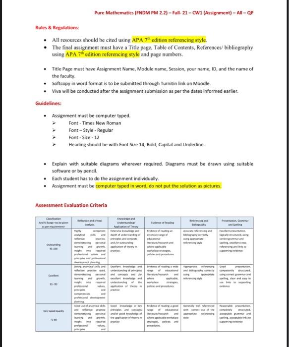 Solved Pure Mathematics (FNDM PM 2.2) - Fall-21 - Cw1 | Chegg.com