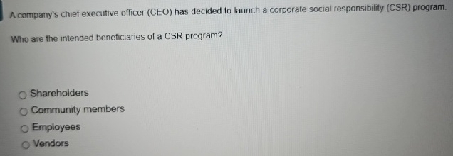 Ceo Support Csr Solved A company's chief executive officer (CEO) has | Chegg.com