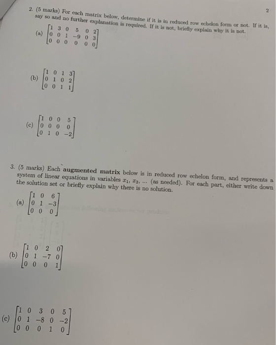 Solved 1. (6 marks) Use matrix row reduction to solve the | Chegg.com