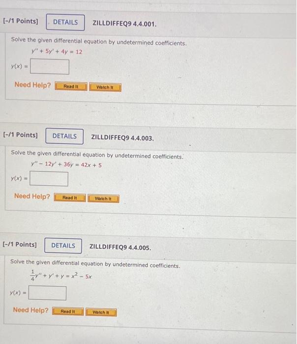 Solved /1 Points] ZILLDIFFEQ9 4.4.001. Solve The Given | Chegg.com