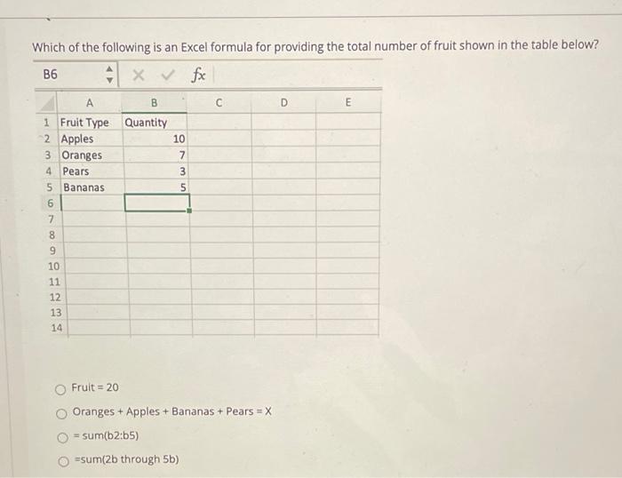 Solved Which of the following is an Excel formula for | Chegg.com