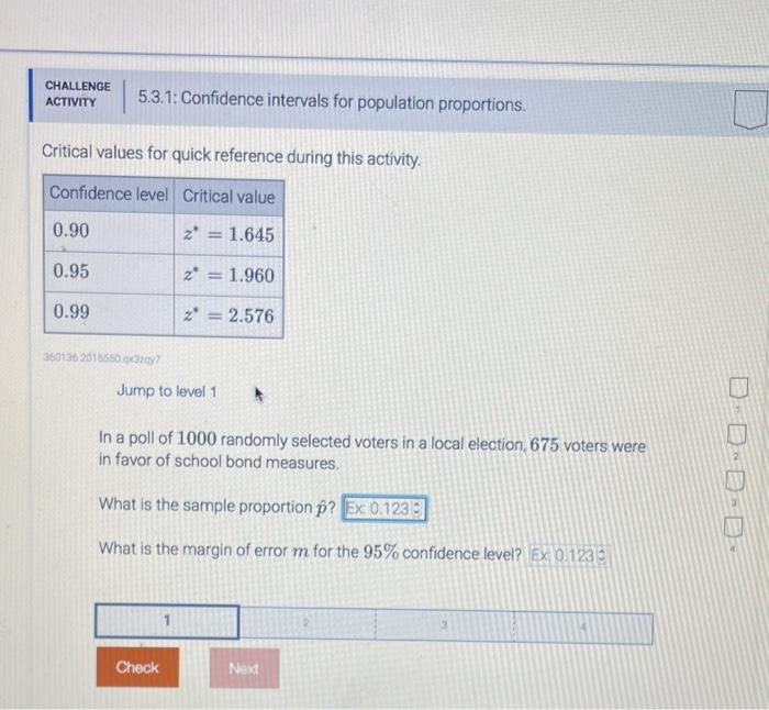 Solved CHALLENGE ACTIVITY 5.3.1: Confidence intervals for | Chegg.com