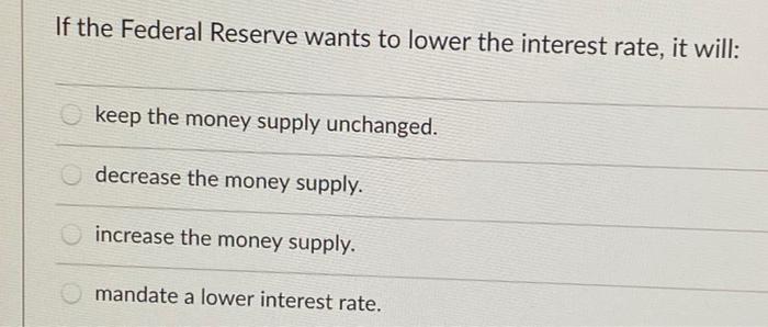 Solved If the Federal Reserve wants to lower the interest | Chegg.com
