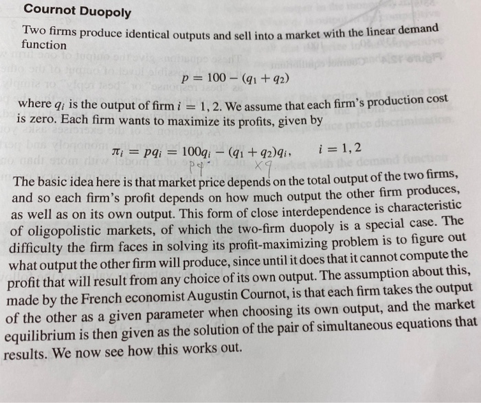 Solved 2 -loo- C91+9) 2. In The Example Of Cournot Duopoly, | Chegg.com