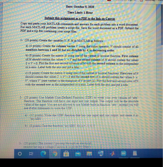 Solved 3 Date: October 5, 2020 Time Limit: 1 Hour Submit | Chegg.com