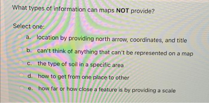 Solved What types of information can maps NOT provide? | Chegg.com
