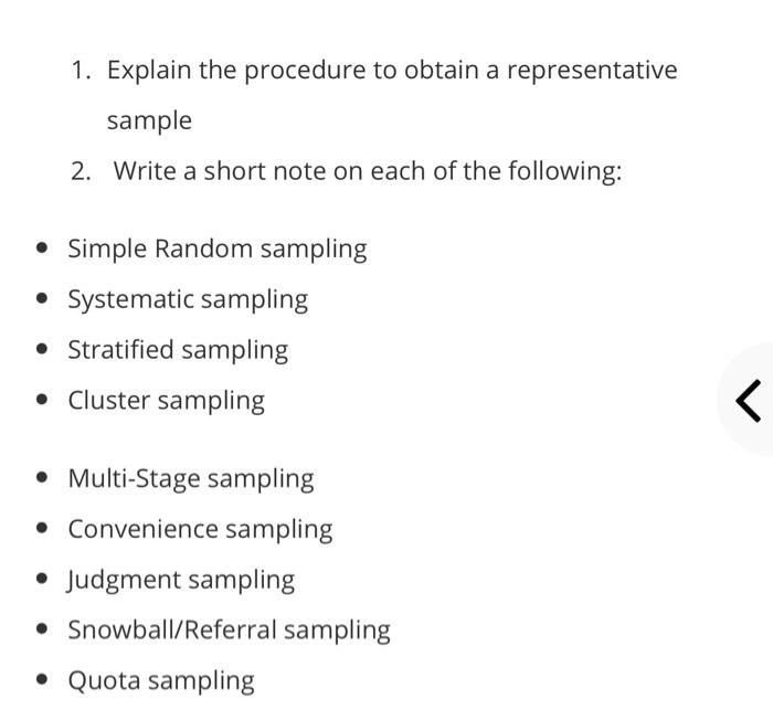 Solved 1. Explain the procedure to obtain a representative | Chegg.com