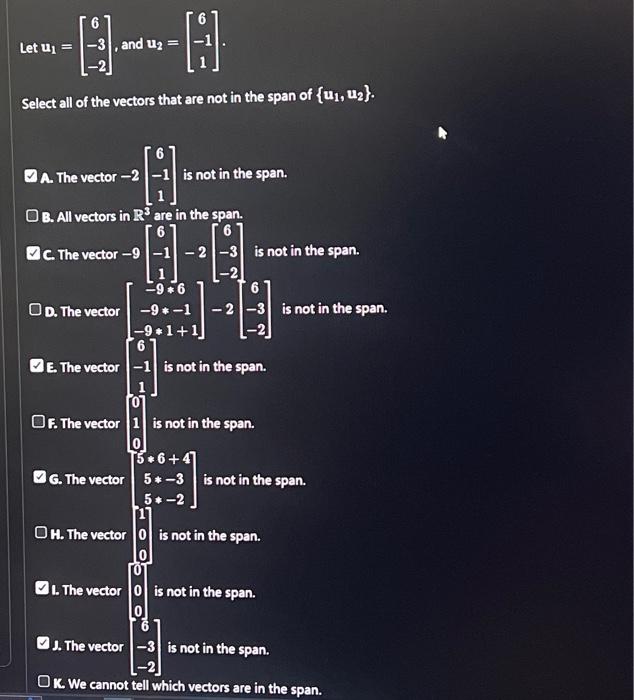 Solved B Select all of the vectors that are not in the span | Chegg.com