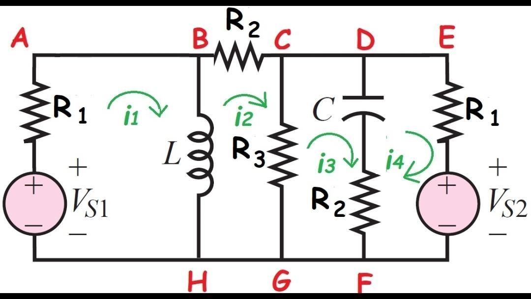 Solved R2 A B. C E R 1 I1 I2 T R 1 L Eel R3 I3 144 + + Vsi + | Chegg.com