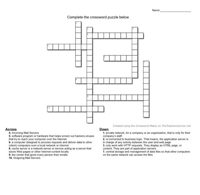 Solved Name: Complete the crossword puzzle below Across 4 Chegg com