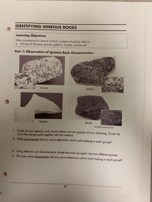 Solved IDENTIFYING IGNEOUS ROCKS Learning Objectives Aher | Chegg.com