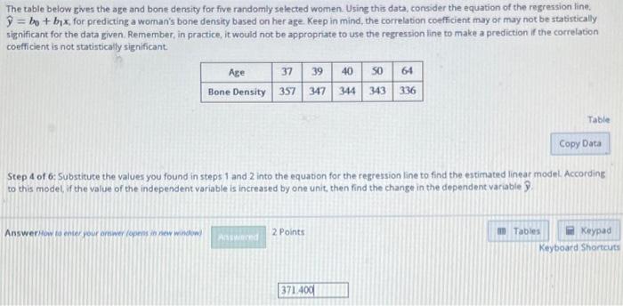 Solved The table below gives the age and bone density for | Chegg.com