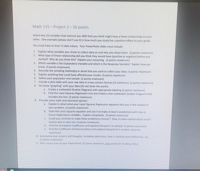 Solved Math 115 - Project 2−50 points Select two (2) | Chegg.com