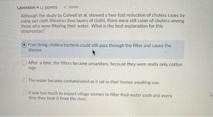 Solved Question 1 (1 point) Saved Colwell et al. studied | Chegg.com