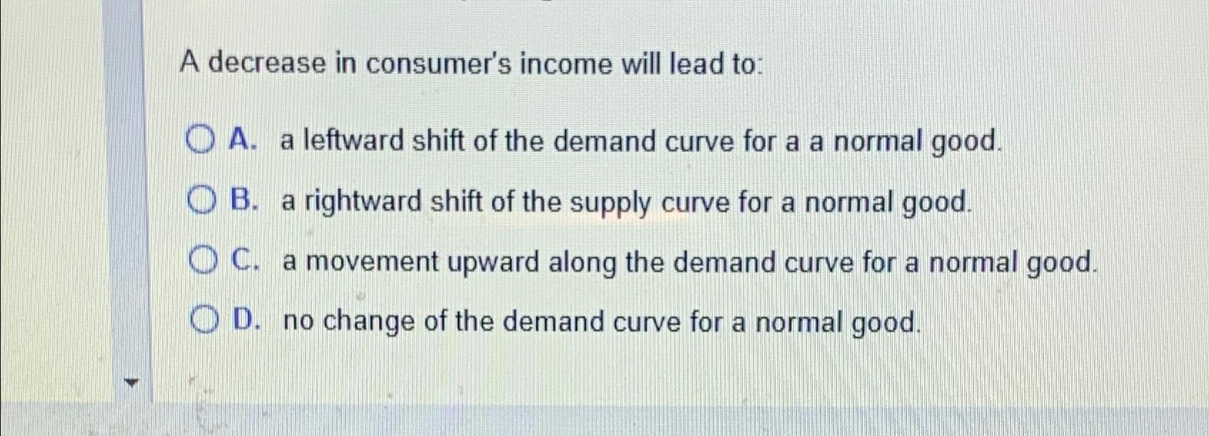 Solved A decrease in consumer's income will lead to:A. ﻿a | Chegg.com