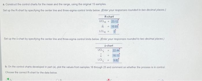 Solved a. Construct the control charts for the mean and the | Chegg.com