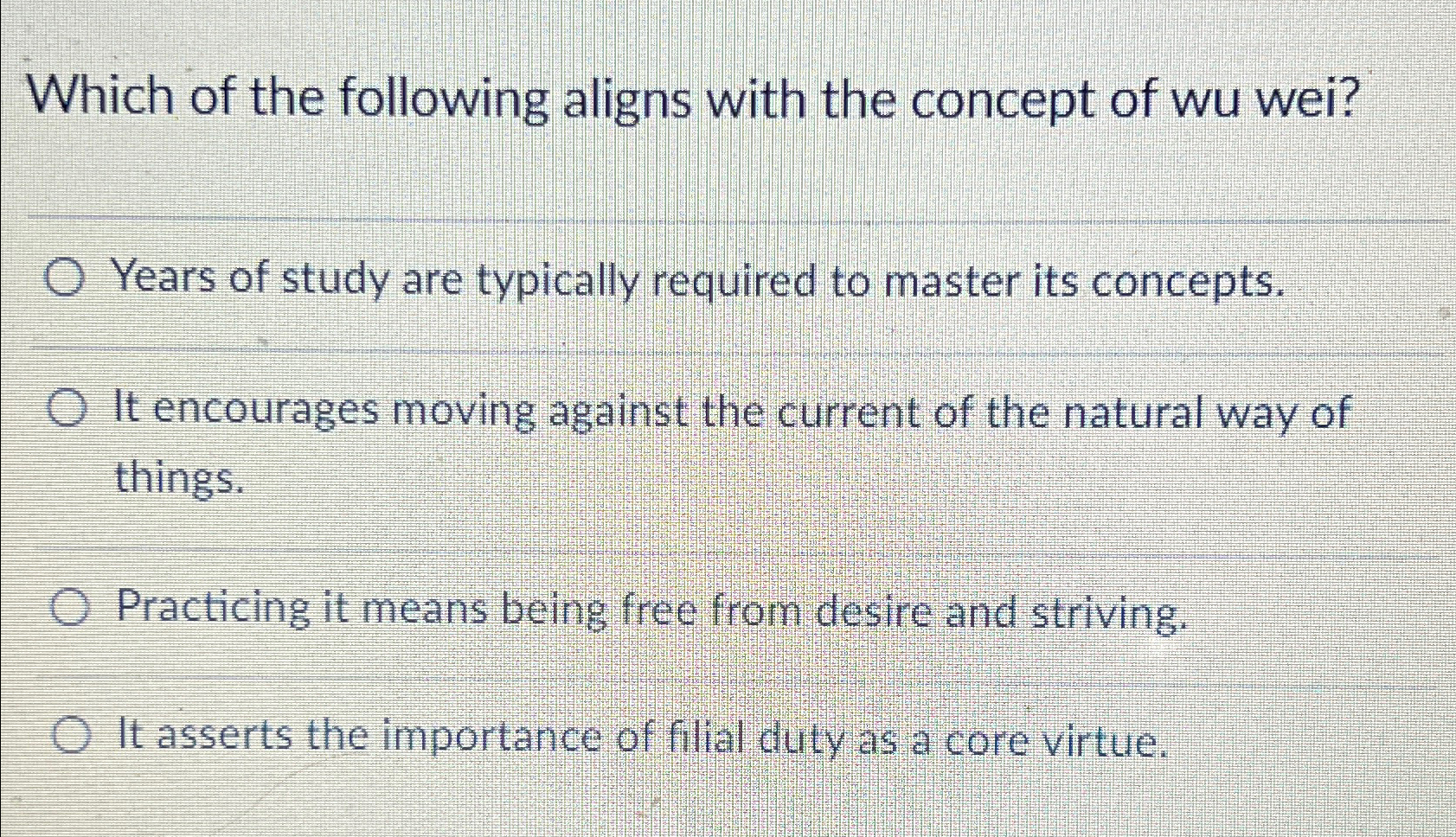 Solved Which of the following aligns with the concept of wu | Chegg.com