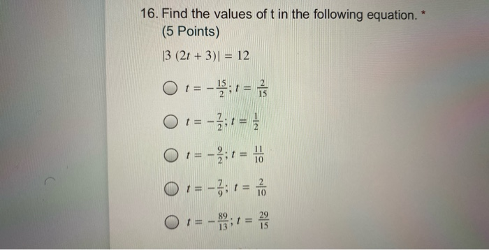Find T Math Solved 16. Find the values of t in the following equation. | Chegg.com