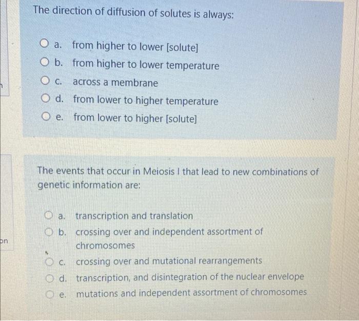 Solved The direction of diffusion of solutes is always: O a. | Chegg.com