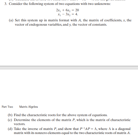 Solved Part Two Matrix Algebra(b) ﻿Find the characteristic | Chegg.com