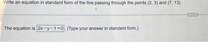 Solved Write an equation in standard form of the line | Chegg.com