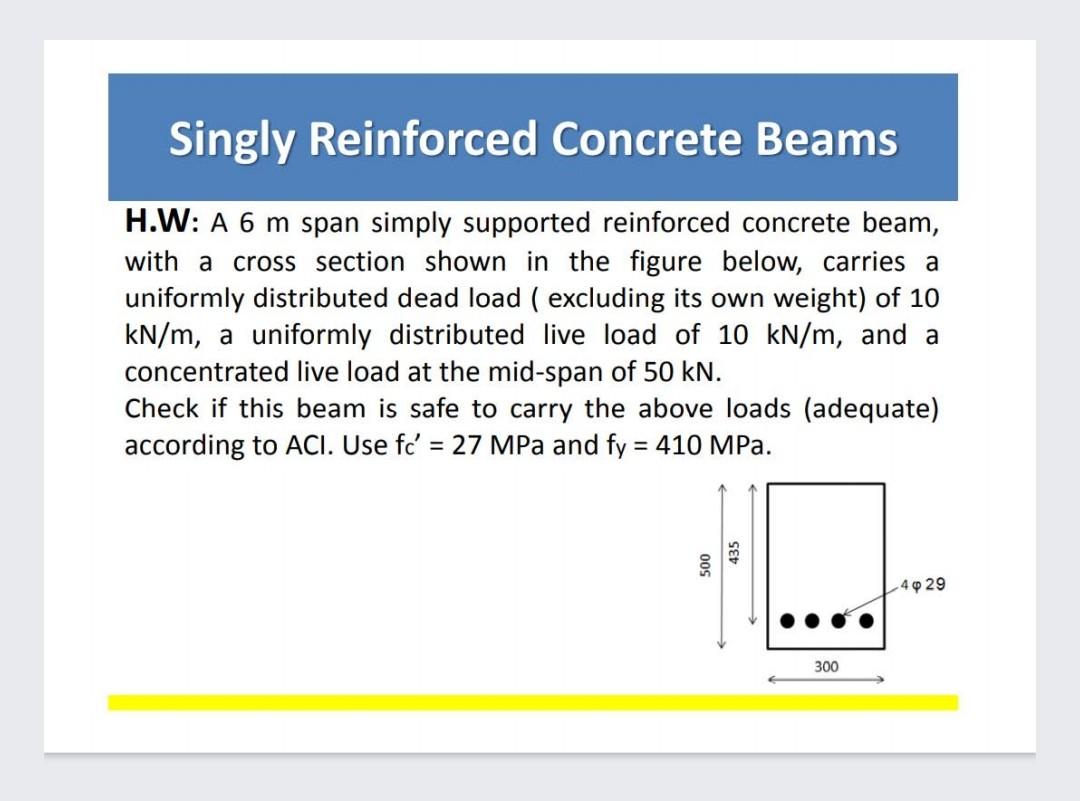 Solved Singly Reinforced Concrete Beams H W A 6 M Span Chegg