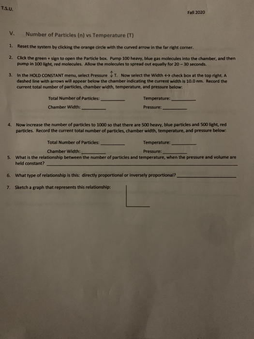 T S U Fall V Number Of Particles N Vs Tem Chegg Com
