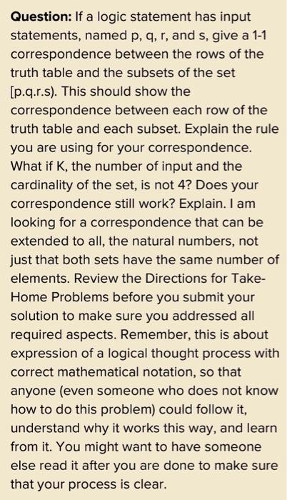 Solved Question: If a logic statement has input statements, | Chegg.com