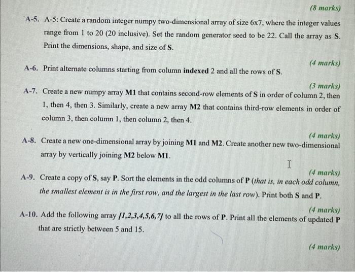 Solved a 5 a 5 create a random integer numpy chegg