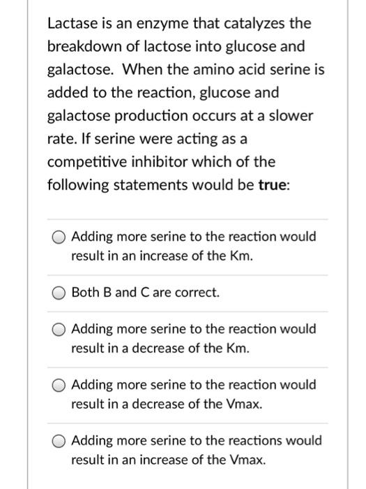 Solved Lactase is an enzyme that catalyzes the breakdown of | Chegg.com