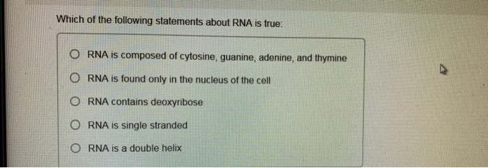 Solved Which of the following statements about RNA is true: | Chegg.com