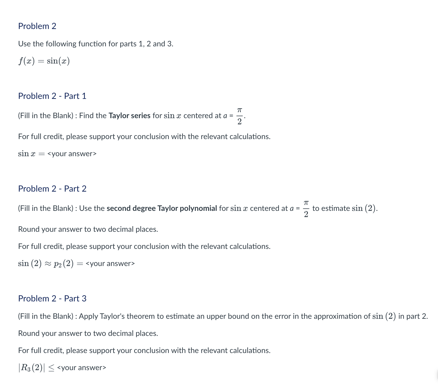 Solved Problem 2 (ALL PARTS PLEASE)Use the following | Chegg.com
