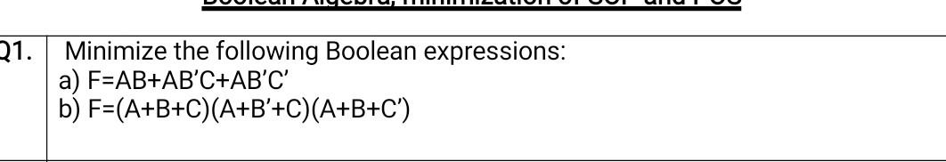 Solved Minimize The Following Boolean Expressions: A) \\( | Chegg.com