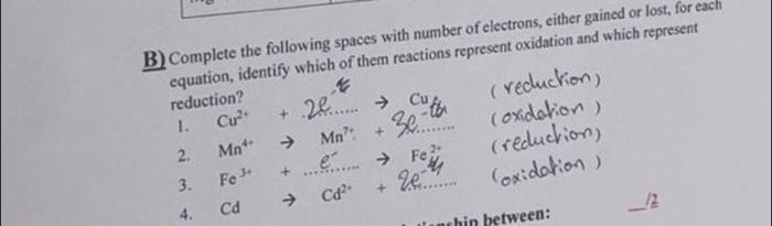 Solved B) Complete The Following Spaces With Number Of | Chegg.com