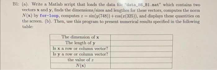 Solved B1: (a). Write a Matlab script that loads the data | Chegg.com
