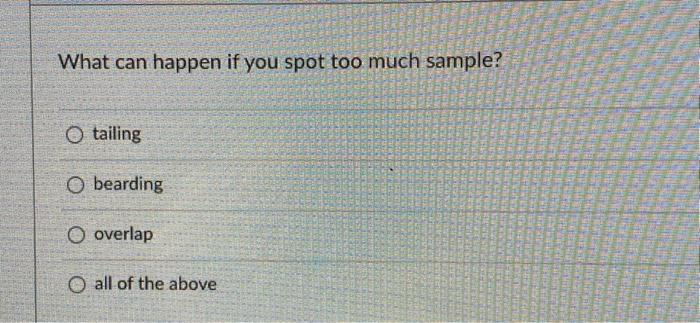 Solved What can happen if you spot too much sample? tailing | Chegg.com