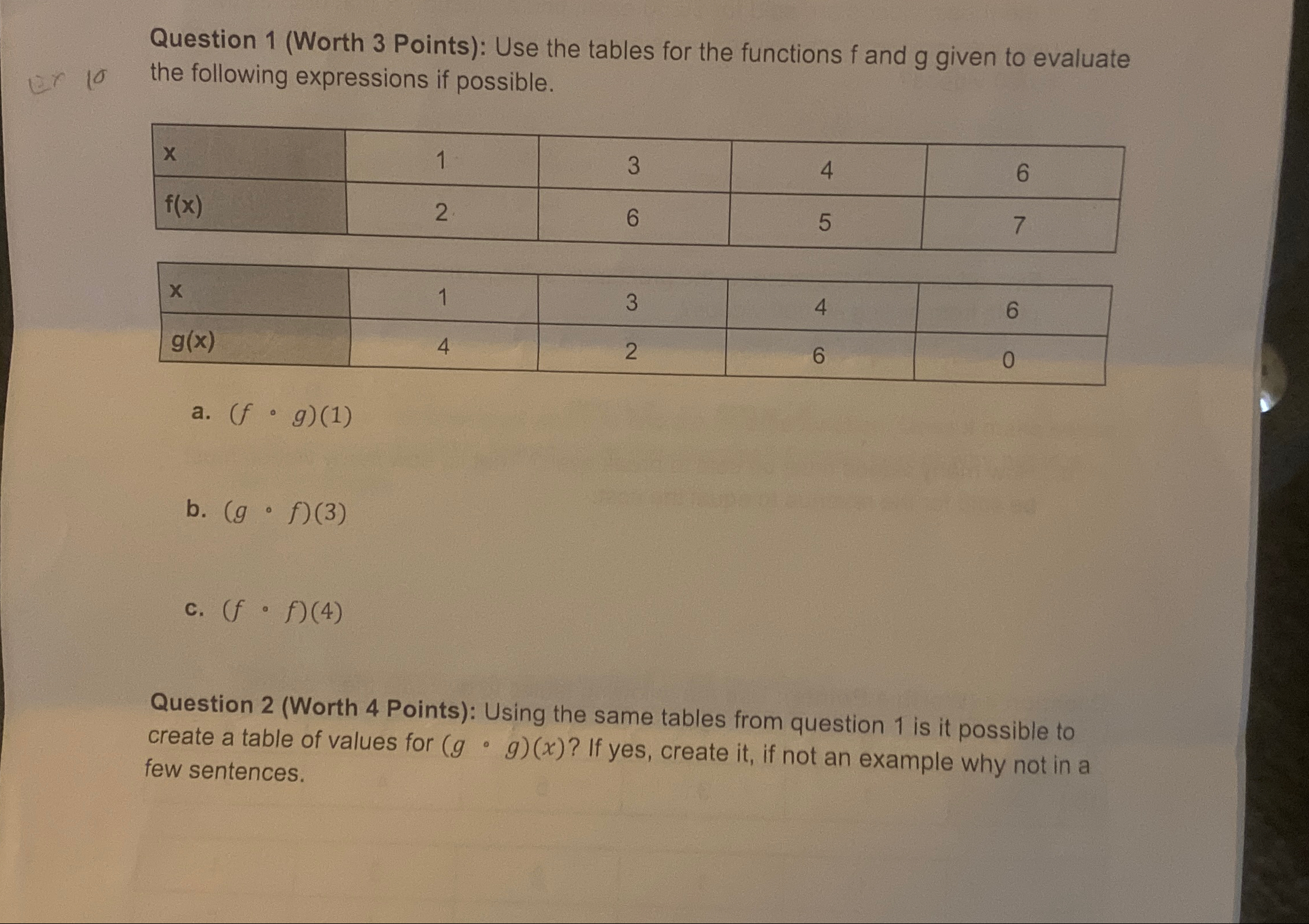 Solved Question 1 (Worth 3 ﻿Points): Use the tables for the | Chegg.com