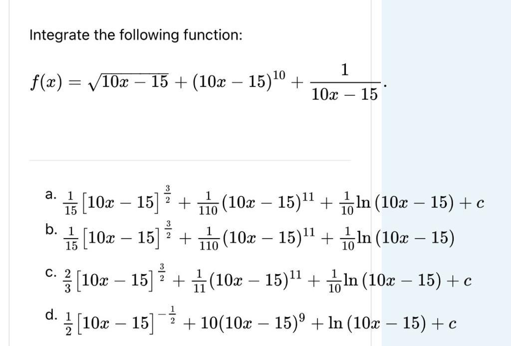 Solved Integrate The Following Function: | Chegg.com | Chegg.com