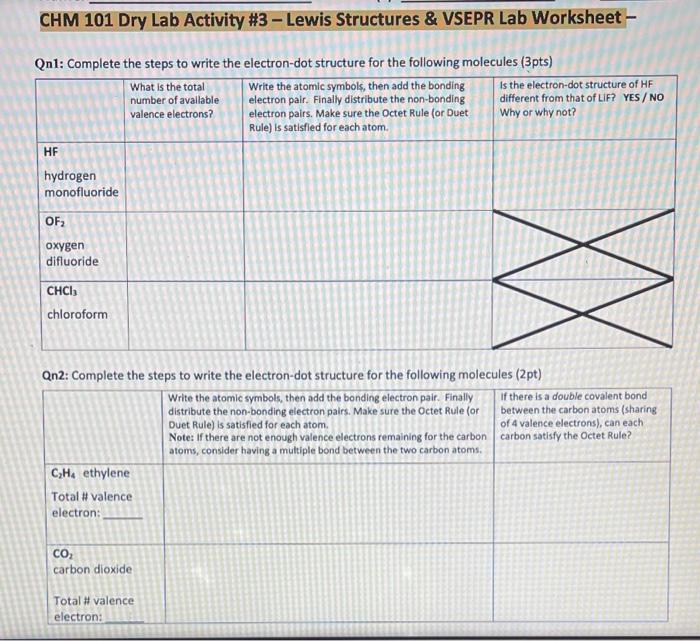 Solved CHM 101 Dry Lab Activity #3 - Lewis Structures & | Chegg.com