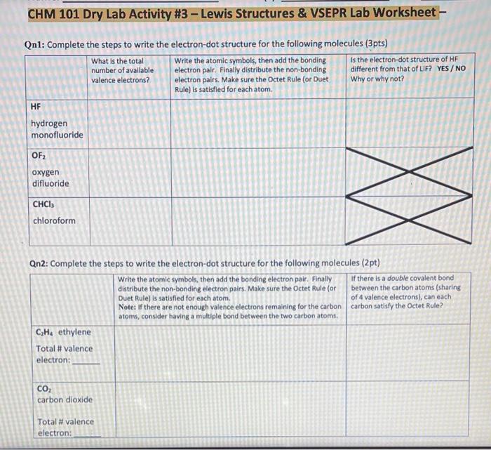 Solved CHM 101 Dry Lab Activity 3 Lewis Structures Chegg